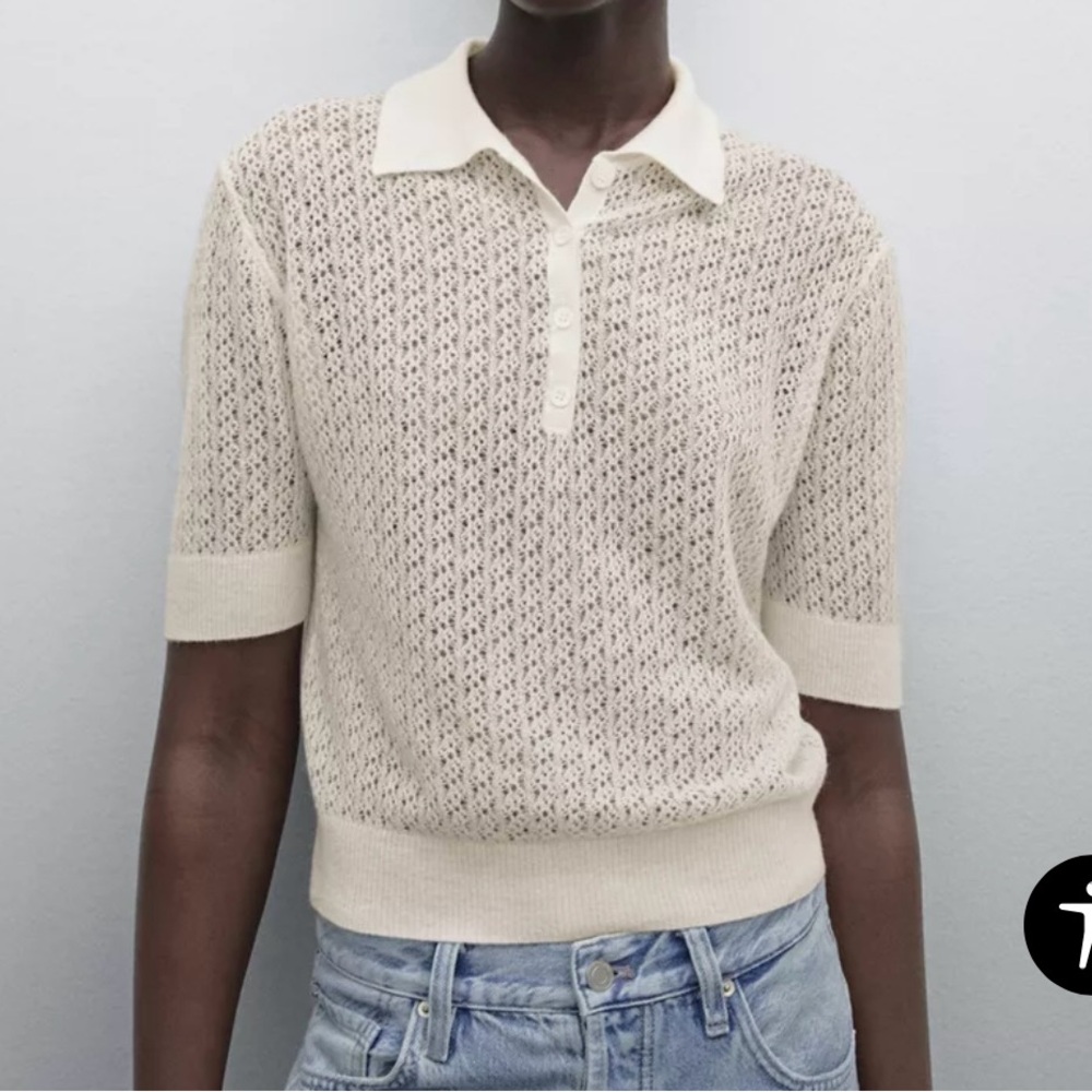 Zara Saintart Cream Knit Polo Top